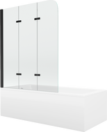 Mexen Cubik wanna prostokątna 170 x 70 cm z obudową i parawanem 3-skrzydłowym 120 cm, transparent, czarny - 550317070X9012037000