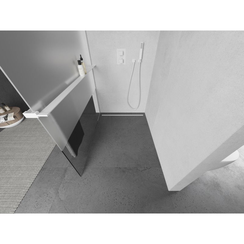 Mexen Kioto+ ścianka prysznicowa z półką Walk-in 90 x 200 cm, transparent/szron, biała - 800-090-121-20-35