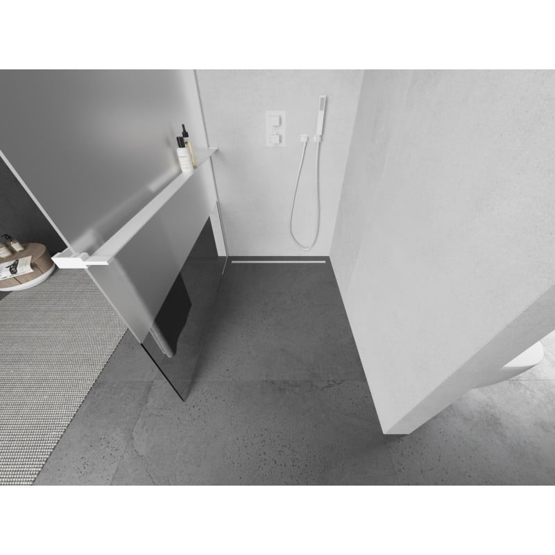 Mexen Kioto+ ścianka prysznicowa z półką Walk-in 100 x 200 cm, transparent/szron, biała - 800-100-121-20-35