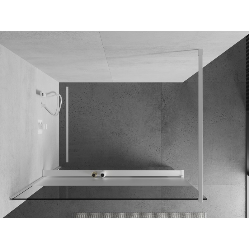 Mexen Kioto+ ścianka prysznicowa z półką Walk-in 100 x 200 cm, transparent/szron, biała - 800-100-121-20-35