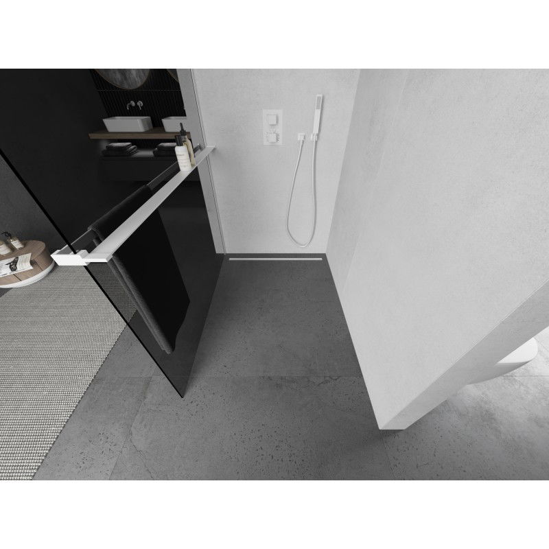 Mexen Kioto+ ścianka prysznicowa z półką Walk-in 80 x 200 cm, grafit, biała - 800-080-121-20-40