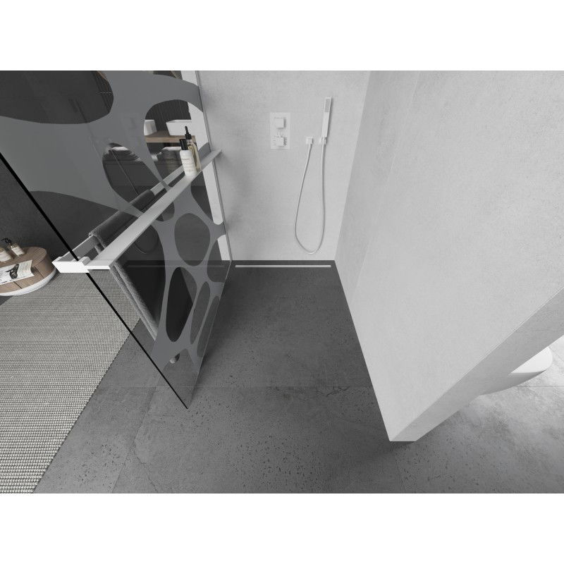 Mexen Kioto+ ścianka prysznicowa z półką Walk-in 70 x 200 cm, biała fala, biała - 800-070-121-20-97