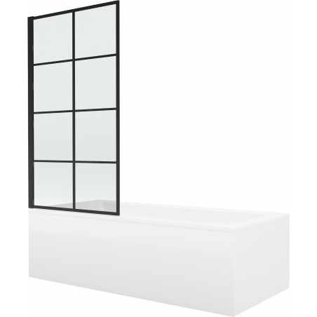 Mexen Cubik wanna prostokątna 170 x 70 cm z obudową i parawanem 1-skrzydłowym 80 cm, czarny wzór fix - 550317070X9308007077