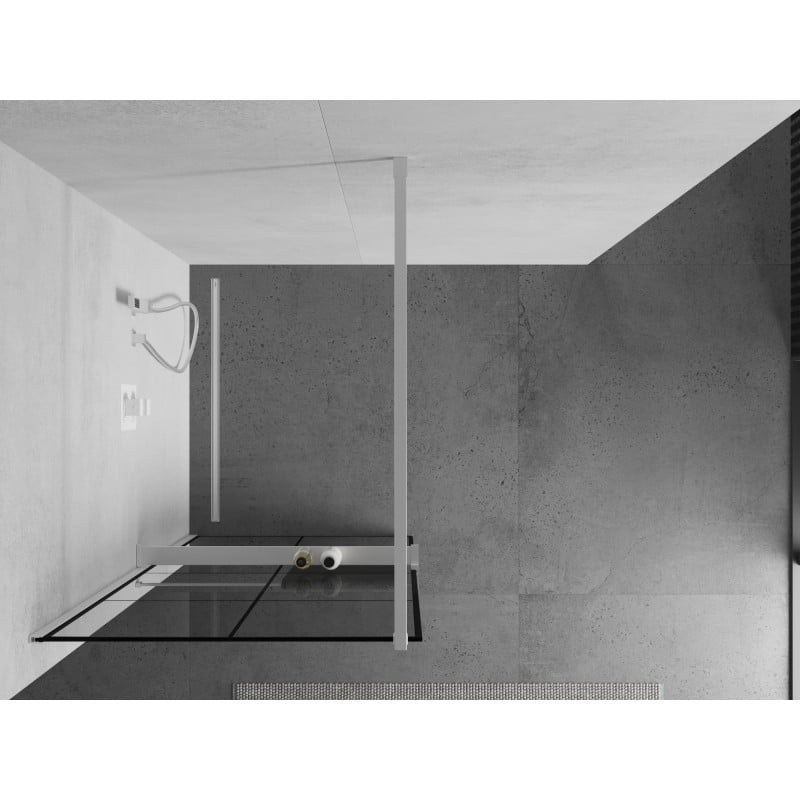 Mexen Kioto+ ścianka prysznicowa z półką Walk-in 80 x 200 cm, czarna kratka, biała - 800-080-121-20-77
