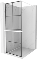Mexen Kioto+ ścianka prysznicowa z półką Walk-in 90 x 200 cm, czarna kratka, biała - 800-090-121-20-77