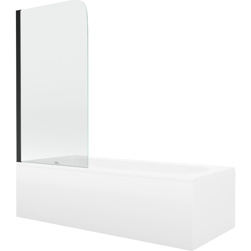 Mexen Vega wanna prostokątna 150 x 70 cm z obudową i parawanem 1-skrzydłowym 70 cm, transparent, czarny - 550115070X9007017000