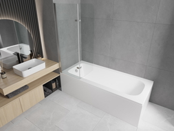 Mexen Vega wanna prostokątna 150 x 70 cm z obudową i parawanem 2-skrzydłowym 80 cm, transparent, chrom - 550115070X9008020100