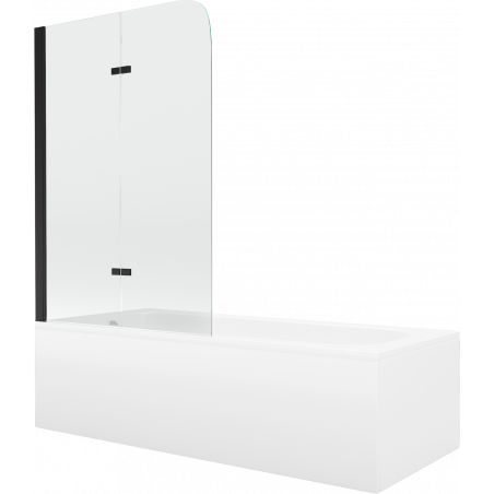 Mexen Vega wanna prostokątna 150 x 70 cm z obudową i parawanem 2-skrzydłowym 100 cm, transparent, czarny - 550115070X9010027000