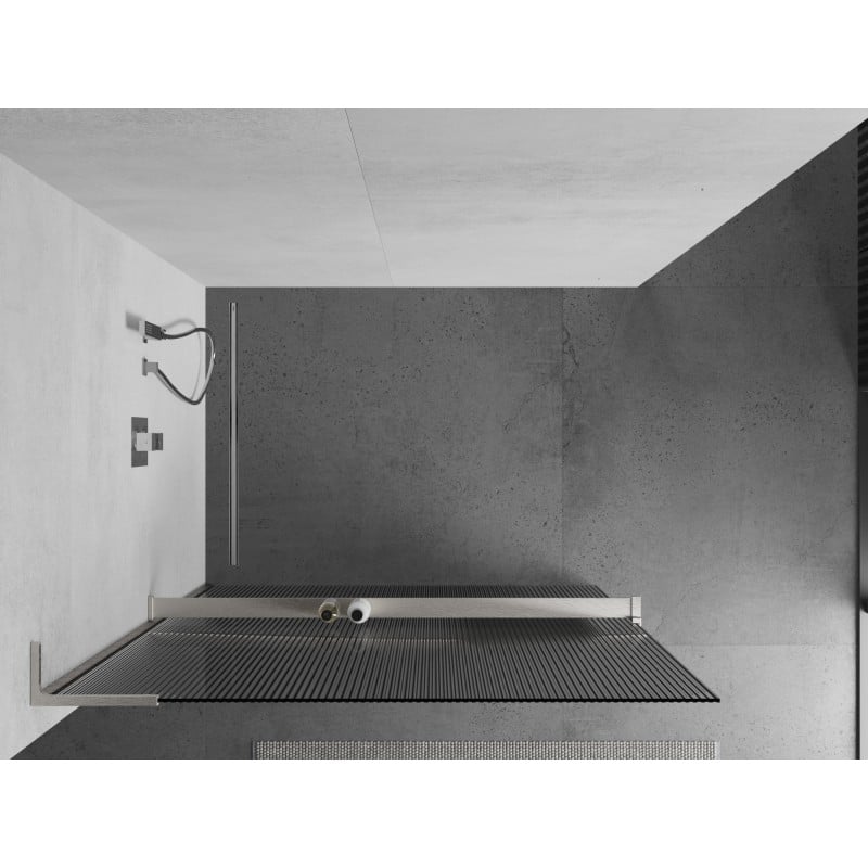 Mexen Kioto+ L ścianka prysznicowa z półką Walk-in 80 x 200 cm, prążki, nikiel szczotkowany - 800-080-123-97-09