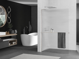 Mexen Kioto+ L ścianka prysznicowa z półką Walk-in 100 x 200 cm, prążki, nikiel szczotkowany - 800-100-123-97-09