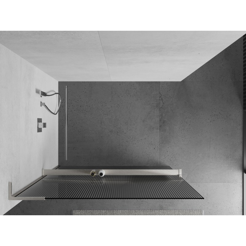 Mexen Kioto+ L ścianka prysznicowa z półką Walk-in 110 x 200 cm, prążki, nikiel szczotkowany - 800-110-123-97-09