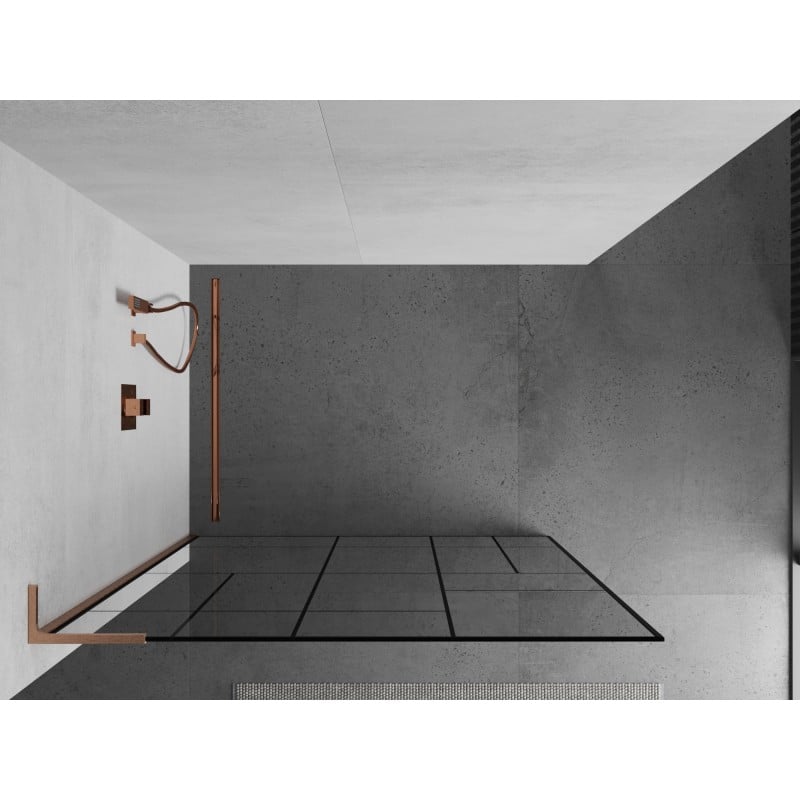 Mexen Kioto L ścianka prysznicowa Walk-in 110 x 200 cm, czarny wzór, miedź szczotkowana - 800-110-103-65-78