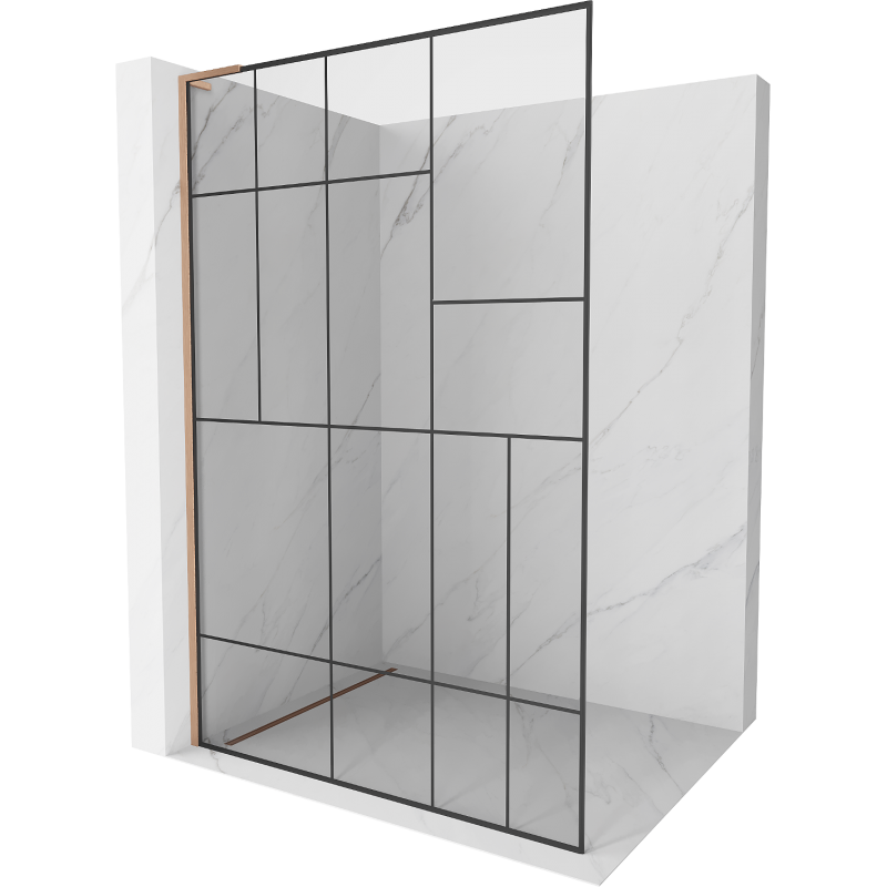 Mexen Kioto L ścianka prysznicowa Walk-in 110 x 200 cm, czarny wzór, miedź szczotkowana - 800-110-103-65-78