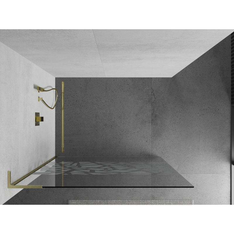 Mexen Kioto L ścianka prysznicowa Walk-in 80 x 200 cm, biały wzór, złota szczotkowana - 800-080-103-55-85