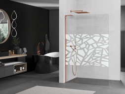 Mexen Kioto L ścianka prysznicowa Walk-in 90 x 200 cm, biały wzór, różowe złoto - 800-090-103-60-85