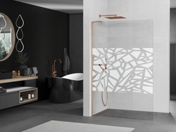 Mexen Kioto L ścianka prysznicowa Walk-in 110 x 200 cm, biały wzór, miedź szczotkowana - 800-110-103-65-85