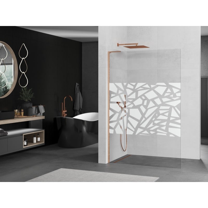Mexen Kioto L ścianka prysznicowa Walk-in 120 x 200 cm, biały wzór, miedź szczotkowana - 800-120-103-65-85