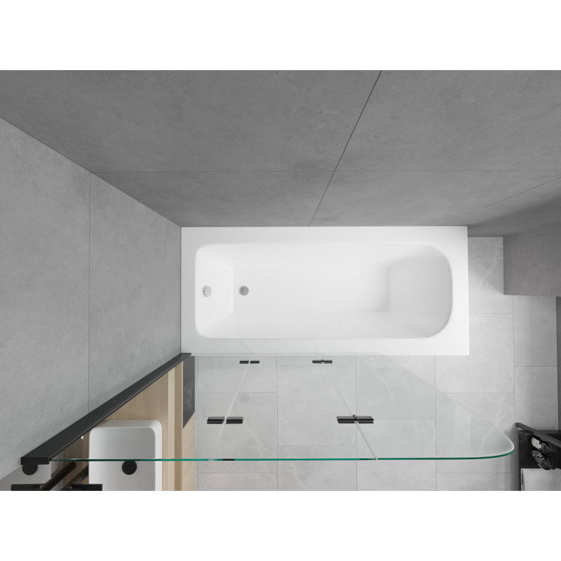 Mexen Vega wanna prostokątna 150 x 70 cm z obudową i parawanem 3-skrzydłowym 120 cm, transparent, czarny - 550115070X9012037000