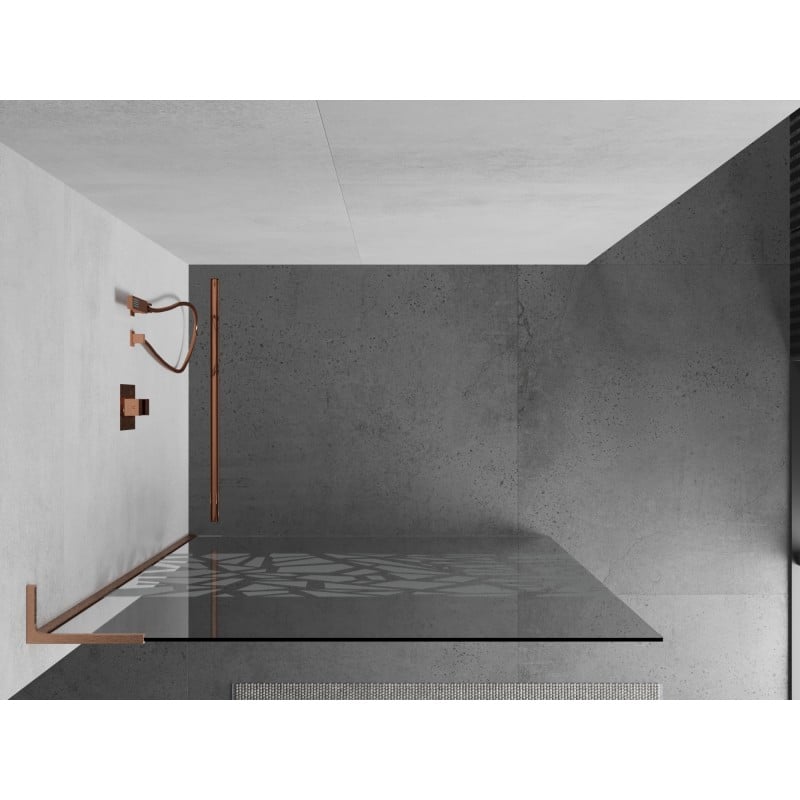 Mexen Kioto L ścianka prysznicowa Walk-in 120 x 200 cm, biały wzór, miedź szczotkowana - 800-120-103-65-85