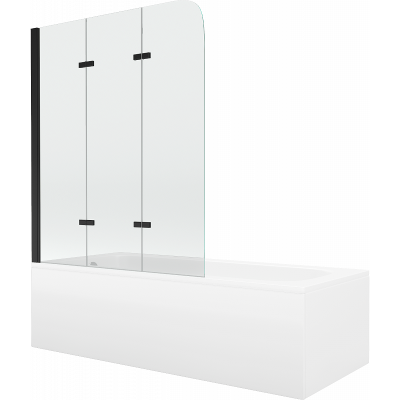 Mexen Vega wanna prostokątna 150 x 70 cm z obudową i parawanem 3-skrzydłowym 120 cm, transparent, czarny - 550115070X9012037000