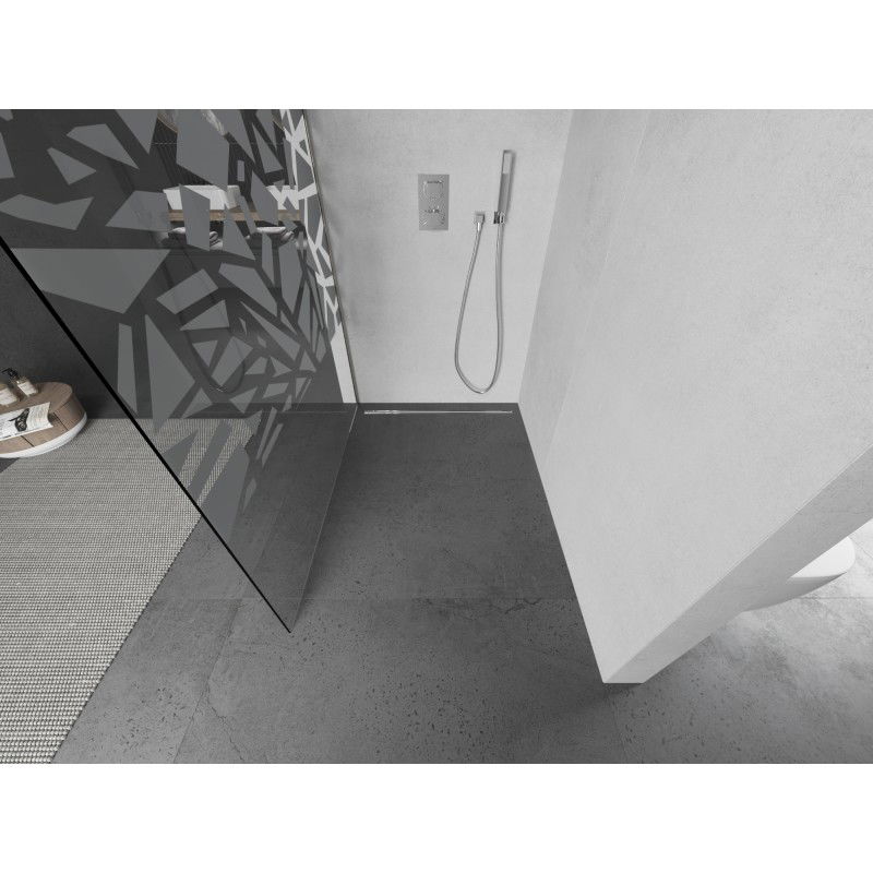 Mexen Kioto L ścianka prysznicowa Walk-in 100 x 200 cm, biały wzór, nikiel szczotkowany - 800-100-103-97-85