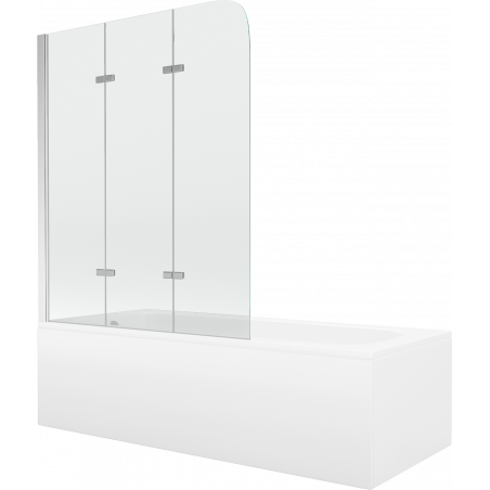 Mexen Vega wanna prostokątna 150 x 70 cm z obudową i parawanem 3-skrzydłowym 120 cm, transparent, chrom - 550115070X9012030100