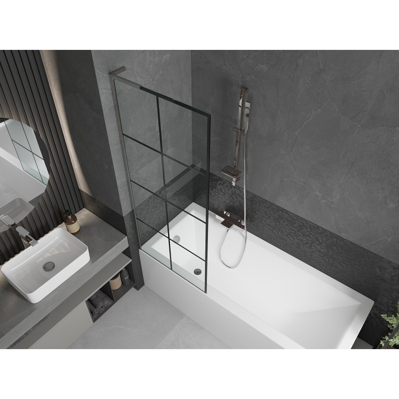 Mexen Next L parawan nawannowy 1-skrzydłowy 70 x 150 cm, czarna kratka, chrom - 895-070-000-03-77-01