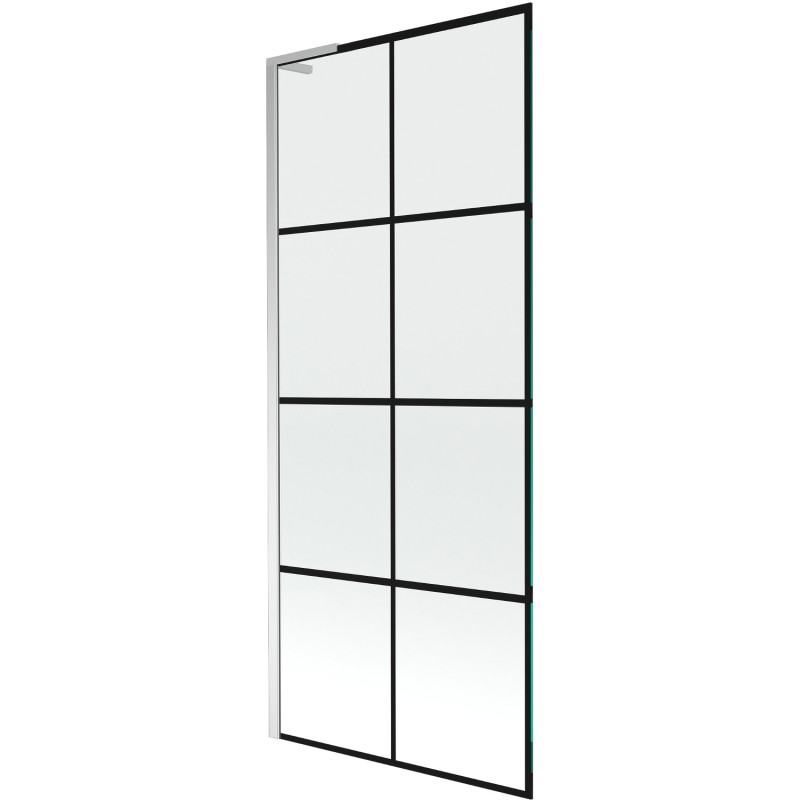 Mexen Next L parawan nawannowy 1-skrzydłowy 80 x 150 cm, czarna kratka, chrom - 895-080-000-03-77-01