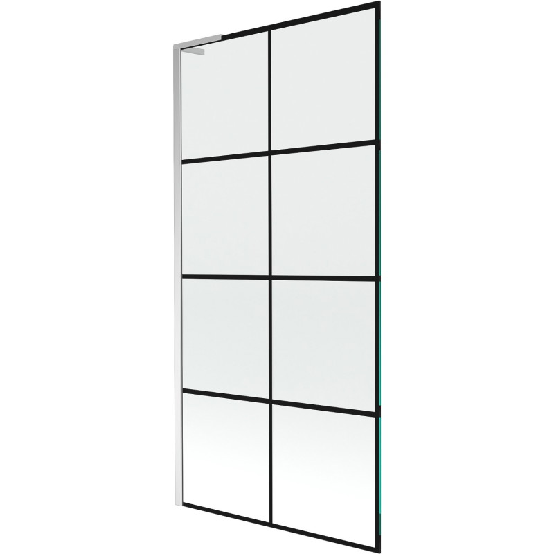 Mexen Next L parawan nawannowy 1-skrzydłowy 90 x 150 cm, czarna kratka, chrom - 895-090-000-03-77-01