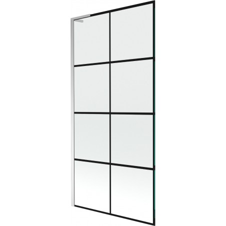 Mexen Next L parawan nawannowy 1-skrzydłowy 90 x 150 cm, czarna kratka, chrom - 895-090-000-03-77-01