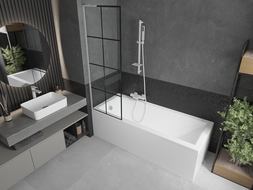 Mexen Next L parawan nawannowy 1-skrzydłowy 60 x 150 cm, czarna kratka, biały - 895-060-000-03-77-20