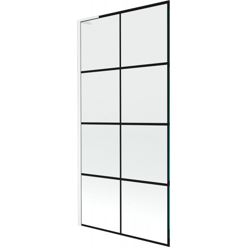 Mexen Next L parawan nawannowy 1-skrzydłowy 90 x 150 cm, czarna kratka, biały - 895-090-000-03-77-20