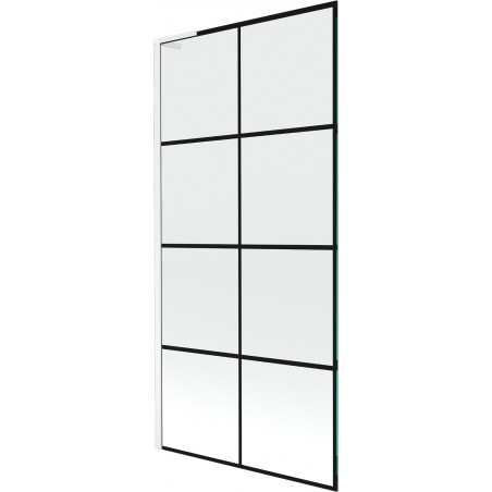 Mexen Next L parawan nawannowy 1-skrzydłowy 90 x 150 cm, czarna kratka, biały - 895-090-000-03-77-20