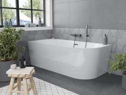 Mexen Mia wanna wolnostojąca narożna lewa 150 x 75 cm, biała, przelew gun metal - 52691507500L-95