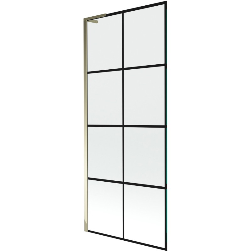 Mexen Next L parawan nawannowy 1-skrzydłowy 80 x 150 cm, czarna kratka, złoty - 895-080-000-03-77-50