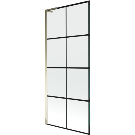 Mexen Next L parawan nawannowy 1-skrzydłowy 80 x 150 cm, czarna kratka, złoty - 895-080-000-03-77-50