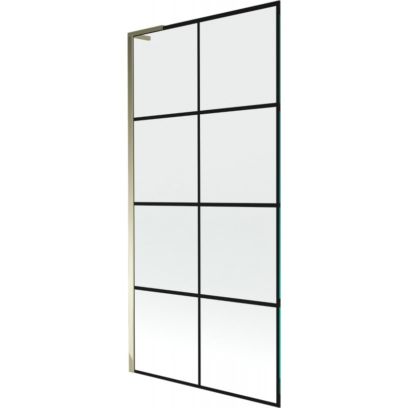 Mexen Next L parawan nawannowy 1-skrzydłowy 90 x 150 cm, czarna kratka, złoty - 895-090-000-03-77-50