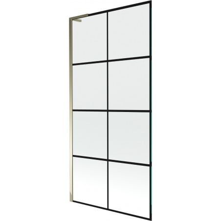 Mexen Next L parawan nawannowy 1-skrzydłowy 90 x 150 cm, czarna kratka, złoty - 895-090-000-03-77-50