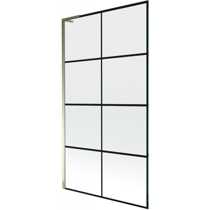 Mexen Next L parawan nawannowy 1-skrzydłowy 100 x 150 cm, czarna kratka, złoty - 895-100-000-03-77-50