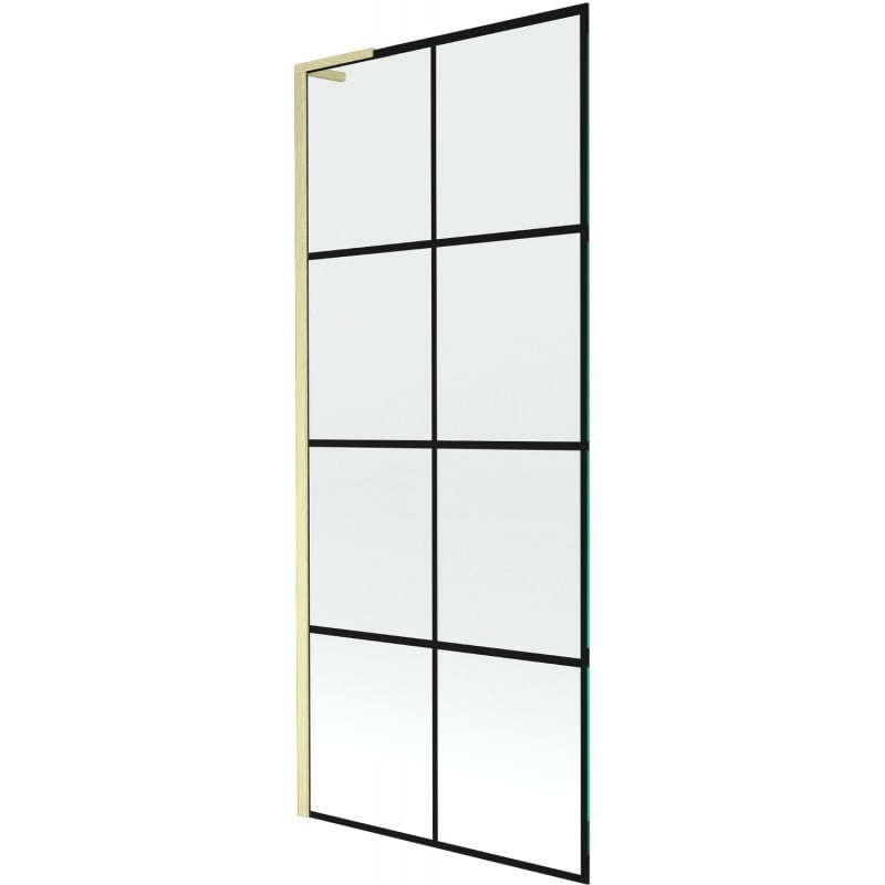 Mexen Next L parawan nawannowy 1-skrzydłowy 80 x 150 cm, czarna kratka, złoty szczotkowany - 895-080-000-03-77-55