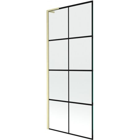 Mexen Next L parawan nawannowy 1-skrzydłowy 80 x 150 cm, czarna kratka, złoty szczotkowany - 895-080-000-03-77-55