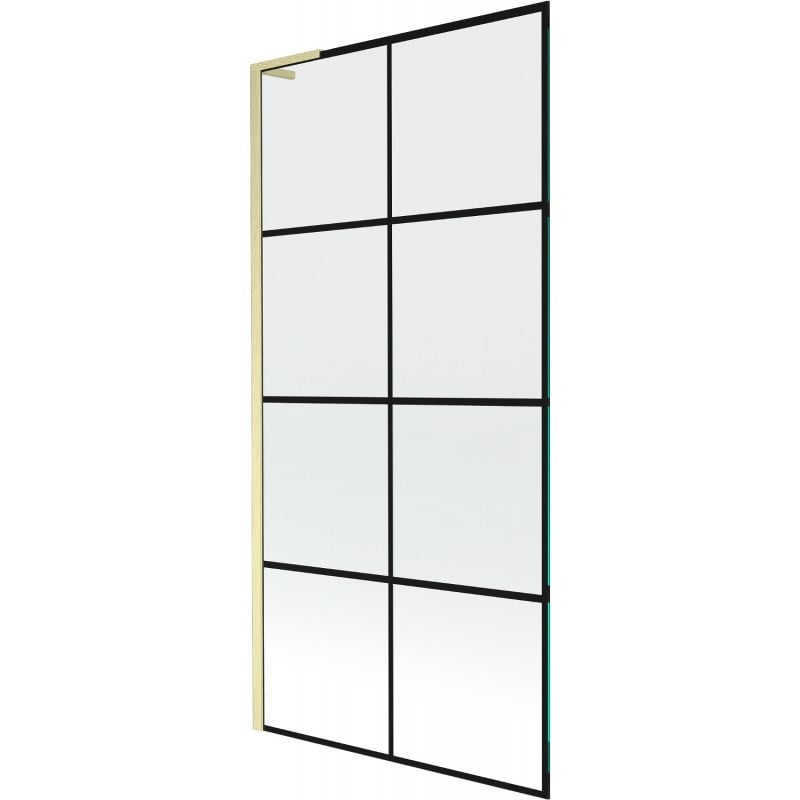 Mexen Next L parawan nawannowy 1-skrzydłowy 90 x 150 cm, czarna kratka, złoty szczotkowany - 895-090-000-03-77-55