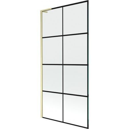 Mexen Next L parawan nawannowy 1-skrzydłowy 90 x 150 cm, czarna kratka, złoty szczotkowany - 895-090-000-03-77-55