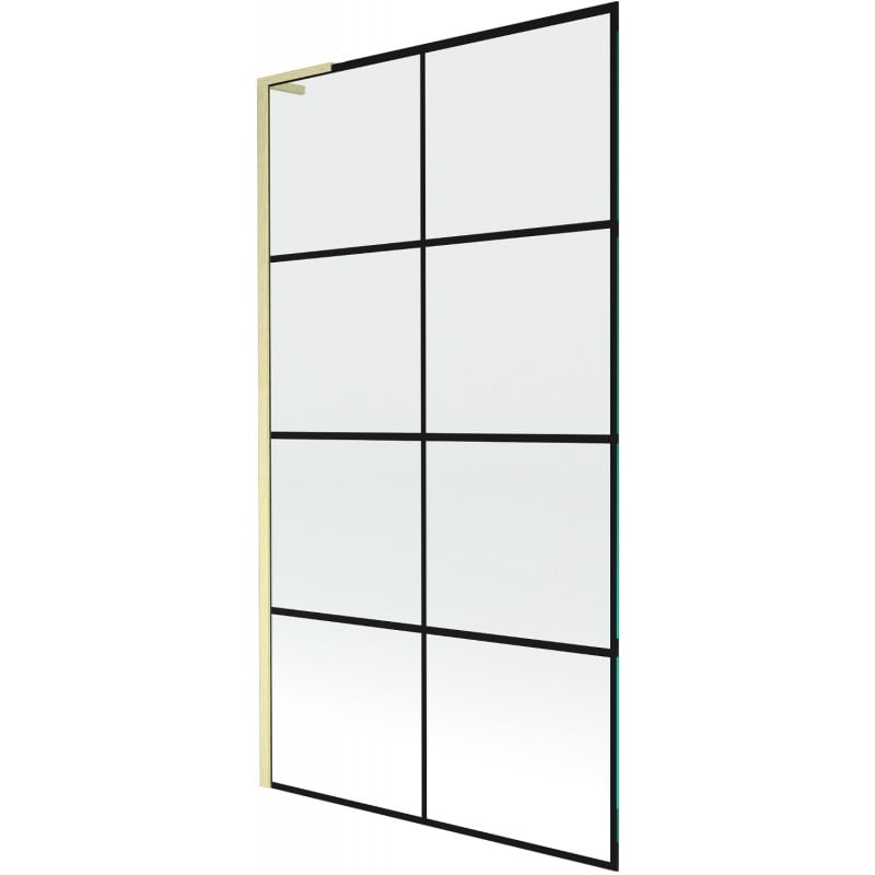 Mexen Next L parawan nawannowy 1-skrzydłowy 100 x 150 cm, czarna kratka, złoty szczotkowany - 895-100-000-03-77-55