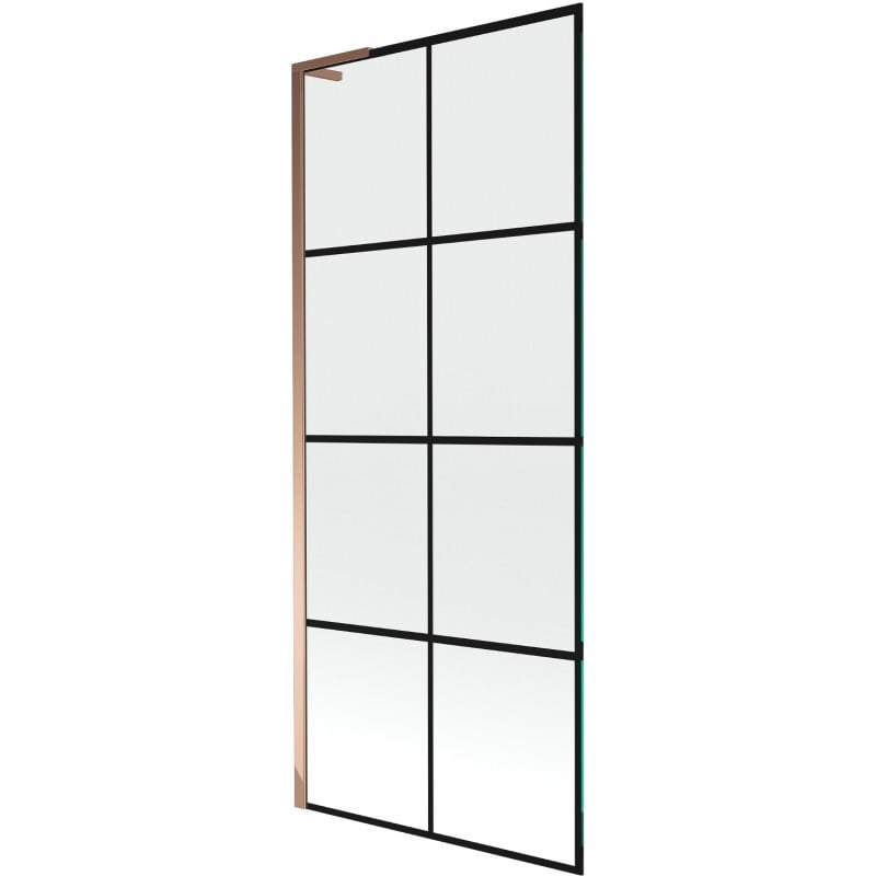 Mexen Next L parawan nawannowy 1-skrzydłowy 80 x 150 cm, czarna kratka, różowe złoto - 895-080-000-03-77-60