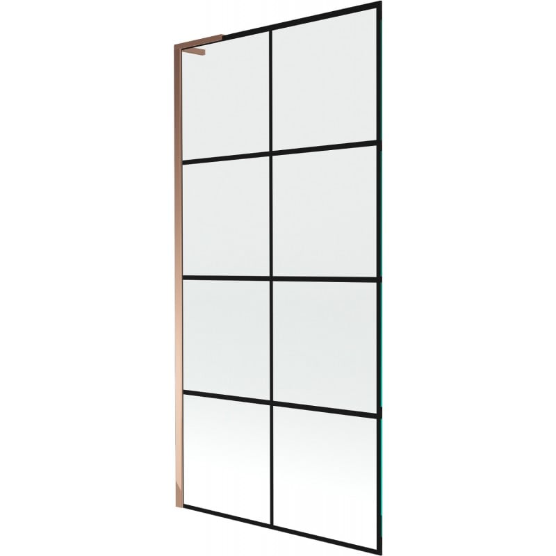 Mexen Next L parawan nawannowy 1-skrzydłowy 90 x 150 cm, czarna kratka, różowe złoto - 895-090-000-03-77-60