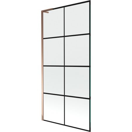 Mexen Next L parawan nawannowy 1-skrzydłowy 90 x 150 cm, czarna kratka, różowe złoto - 895-090-000-03-77-60