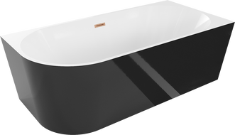 Mexen Mia wanna wolnostojąca narożna prawa 160 x 75 cm, biała/czarna, przelew miedź szczotkowana - 52691607575P-65