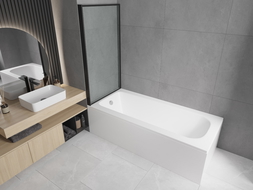 Mexen Vega wanna prostokątna 150 x 70 cm z obudową i parawanem 1-skrzydłowym 80 cm, czarny wzór - 550115070X9308017070