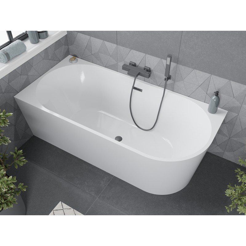 Mexen Mia wanna wolnostojąca narożna lewa 170 x 80 cm, biała, przelew gun metal - 52691708000L-95